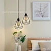 Restaurant chandelier retro iron chandelier led Nordic simple modern personality dining room bar creative diamond lamp 5