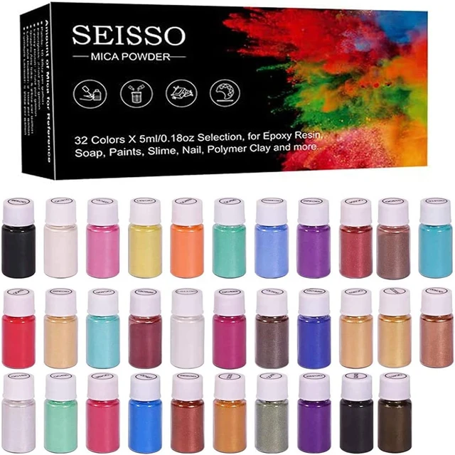 SEISSO Mica Powder, 15 Colors Pearl Resin Bottle, Pigment Supplies for Paint/Soap Bomb