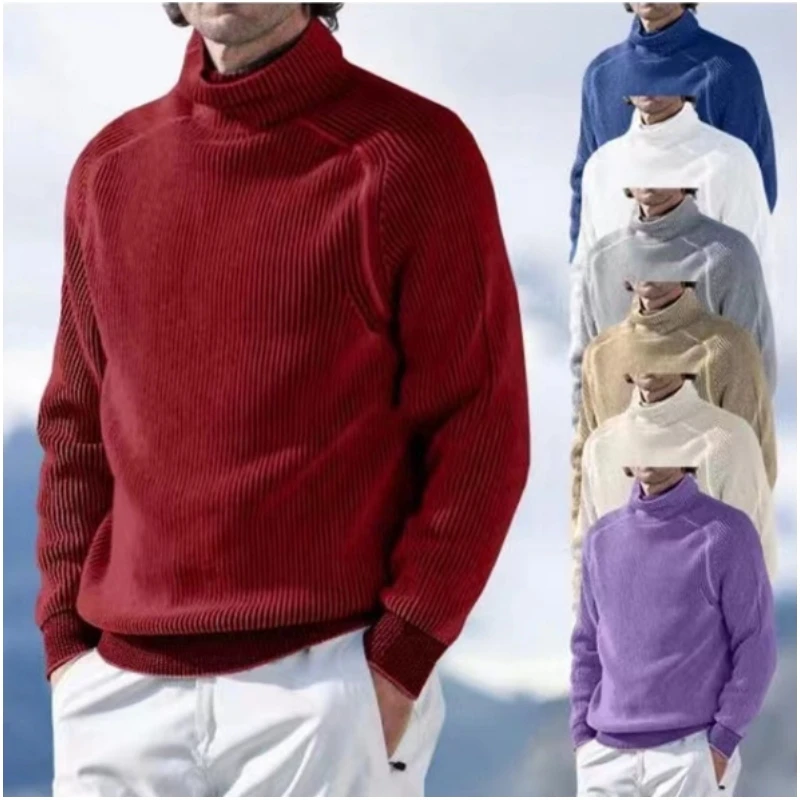 

Men's Knitted T-Shirt Autumn Winter Warm Turtleneck Thickened Insulation Bottom Shirt Loose Oversize Pullover Top Men Clothing