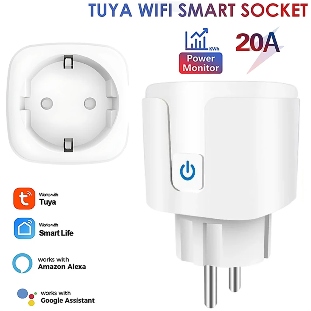20A EU smart socket WiFi Smart Plug Power Monitoring Timing Function Voice Control Works With Tuya APP Alexa Google Home
