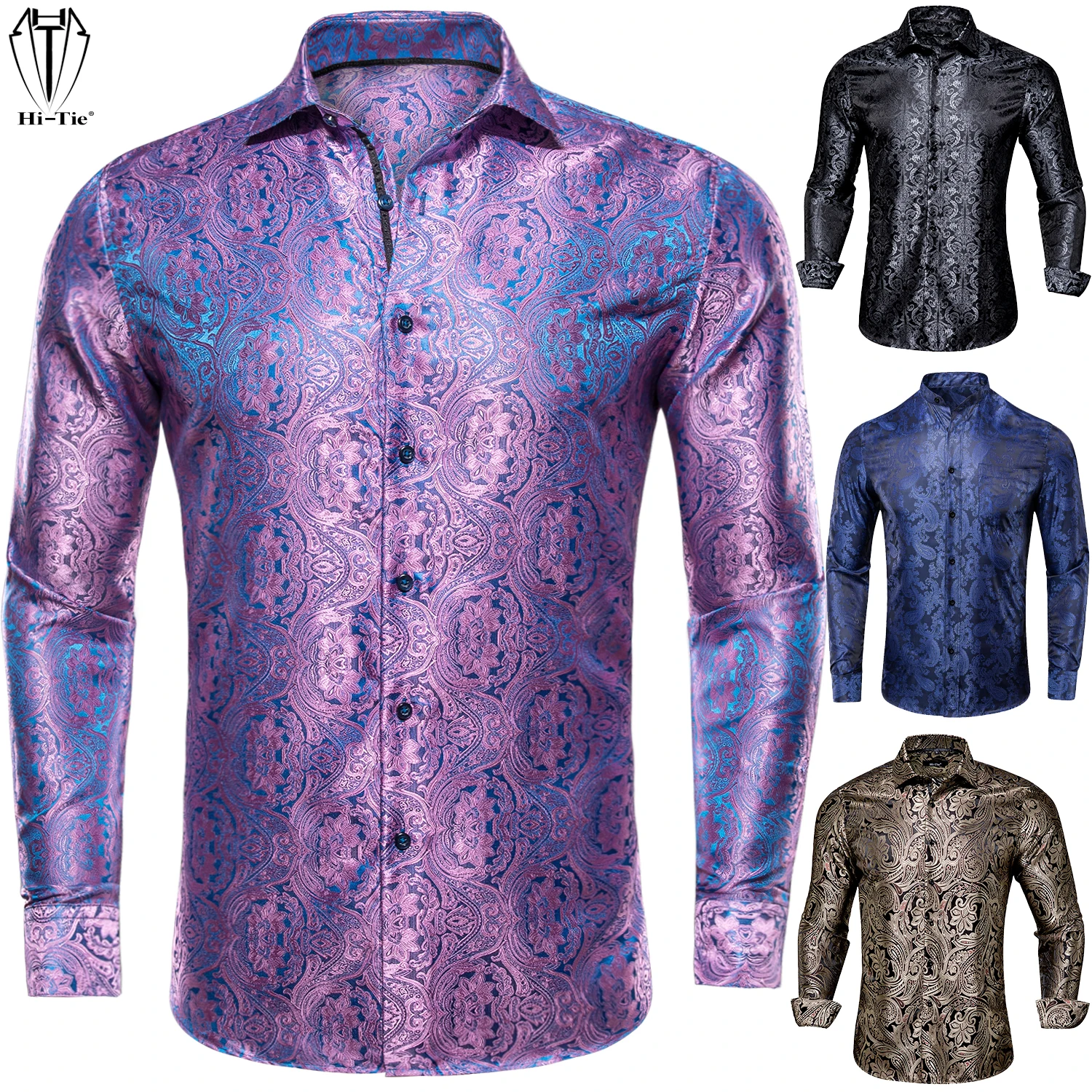 Slim Fit Shirt Men Long Sleeve Men's Long Sleeve Purple Shirt Brand
