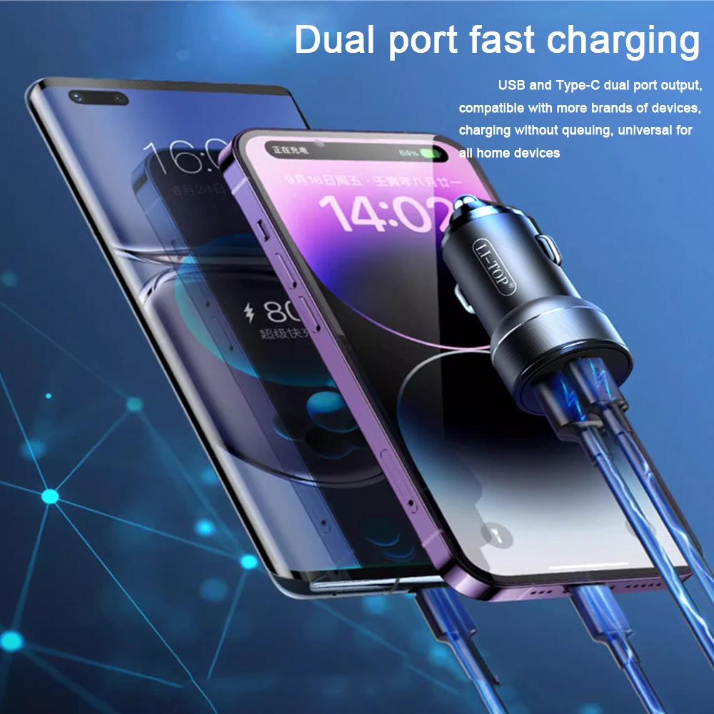 Dual USB Port Car Charger Fast Charging Head for Mobile Phones