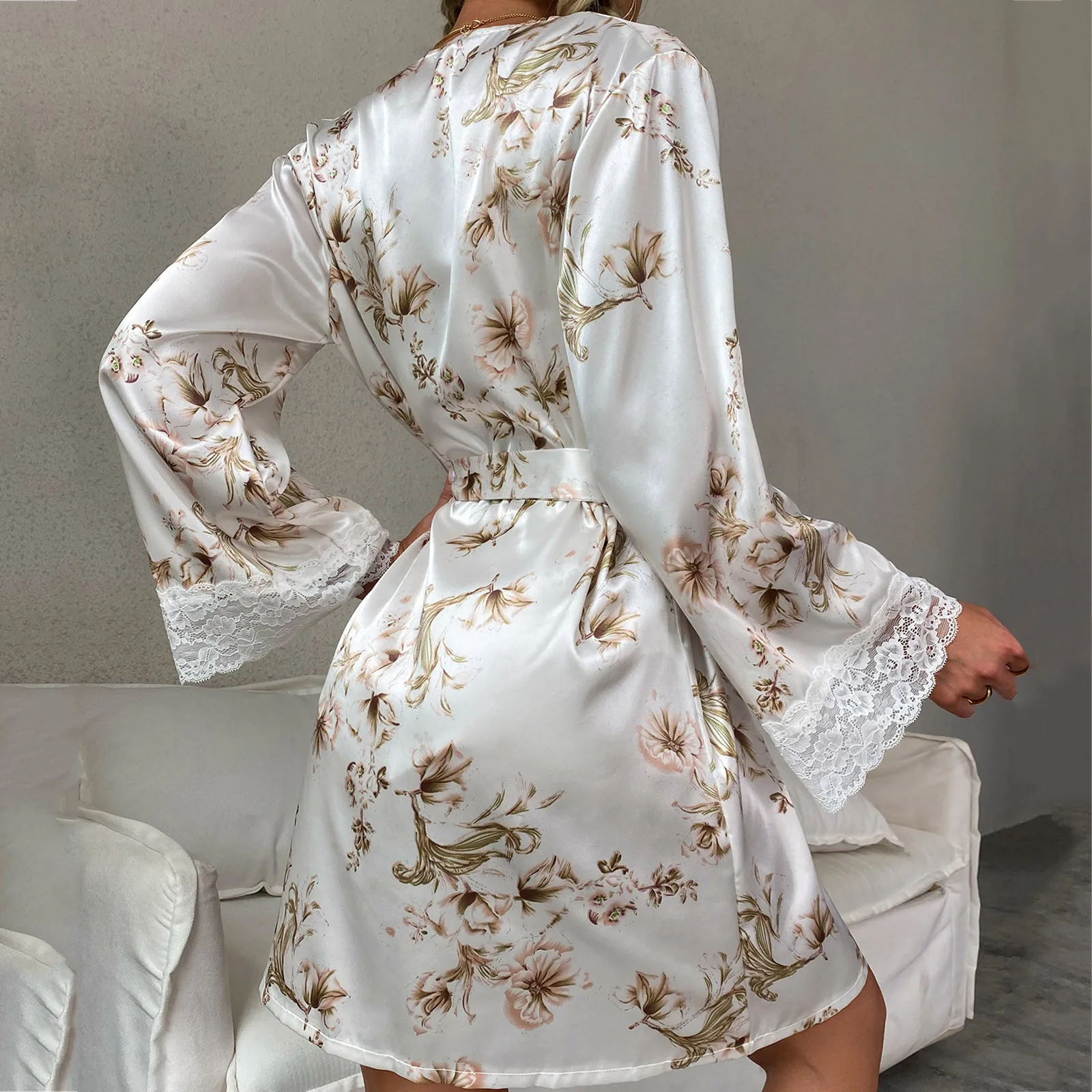 Sexy Bathrobe Allover Leopard Print Nightdress Mesh Nightwear Cozy Bridesmaid Wedding Party Belted Robe Lingerie Satin Pajamas Women Sleepwear