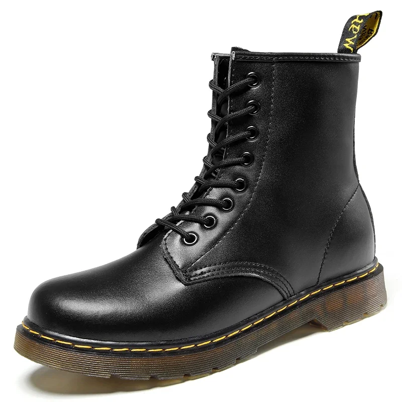 Men Genuine Leather Classic Six Hole Boots Fashion British Style Riding Short Ankle Boots Outdoor Size 35-48 Women's Boot