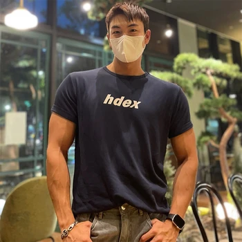 남성용 여름 캐주얼 티셔츠, 체육관 야외 러닝 반팔, 바이킹 프린트, 단색, 플러스 사이즈 의류, 패션