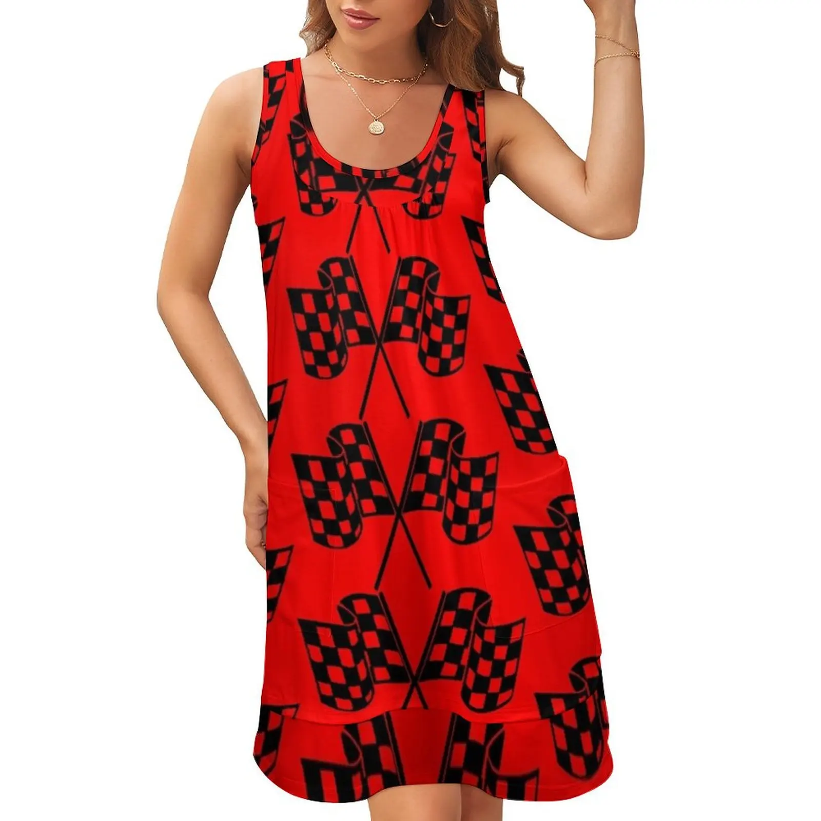 

Victory Lane Sleeveless U-Neck Fake Two Piece Dress clothes Long dress