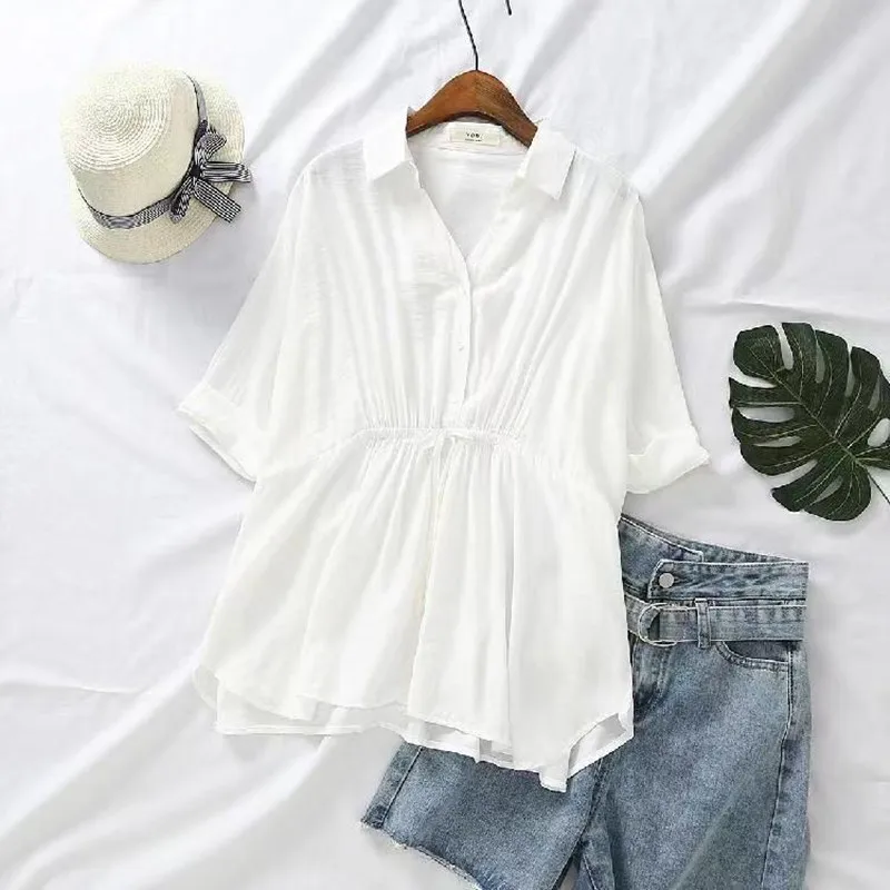 Maternity Tops Maternity Blouses Summmer Top For Pregnant Women White Shirts Cotton Linnen Gravida Clothes Plus Size Dress Short Sleeve
