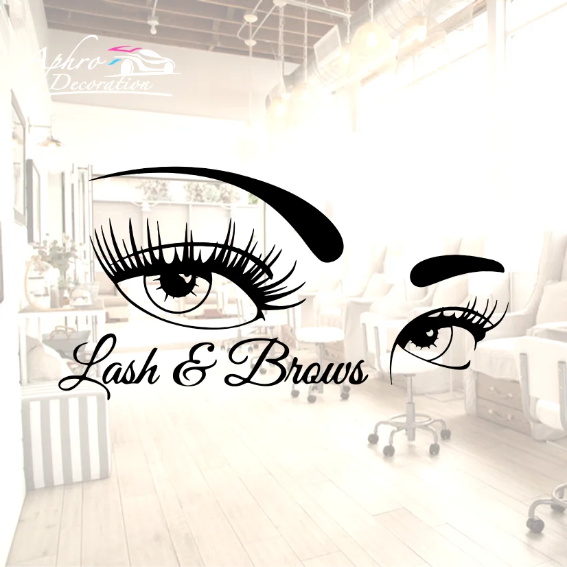 

Personalized Beauty Salon Sign Wall Car Sticker Female Eyelashes and Eyes Vinyl Makeup Decorative Poster Decals Custom You Text