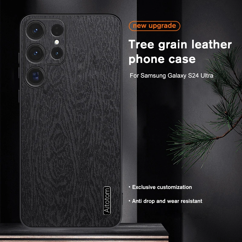 Tree Pattern Leather Matte Back Cover For Samung Galaxy S24 5G Cae Silicone Shockproof Coque SamungS24 S 24 Ultra_voghion.com