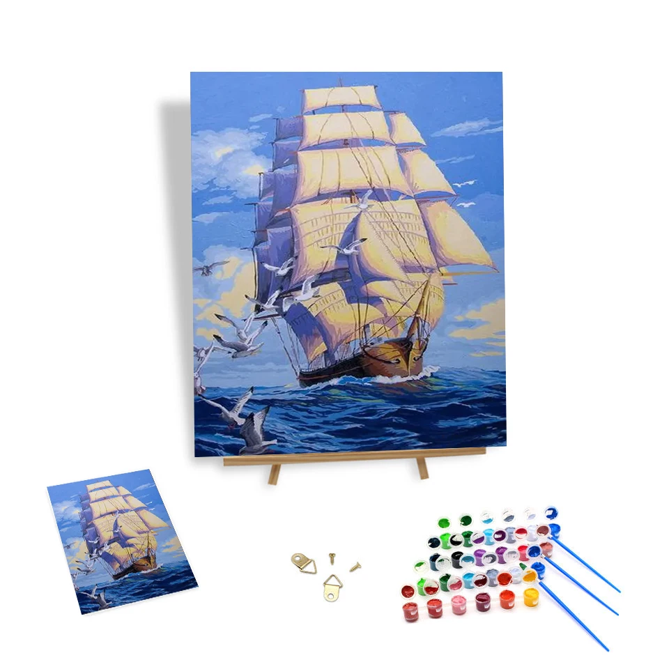 

New Sailboat and Seagull on the Sea Painting by Numbers for Adult Acrylic Paint by Numbers Handmade Diy Art Painting