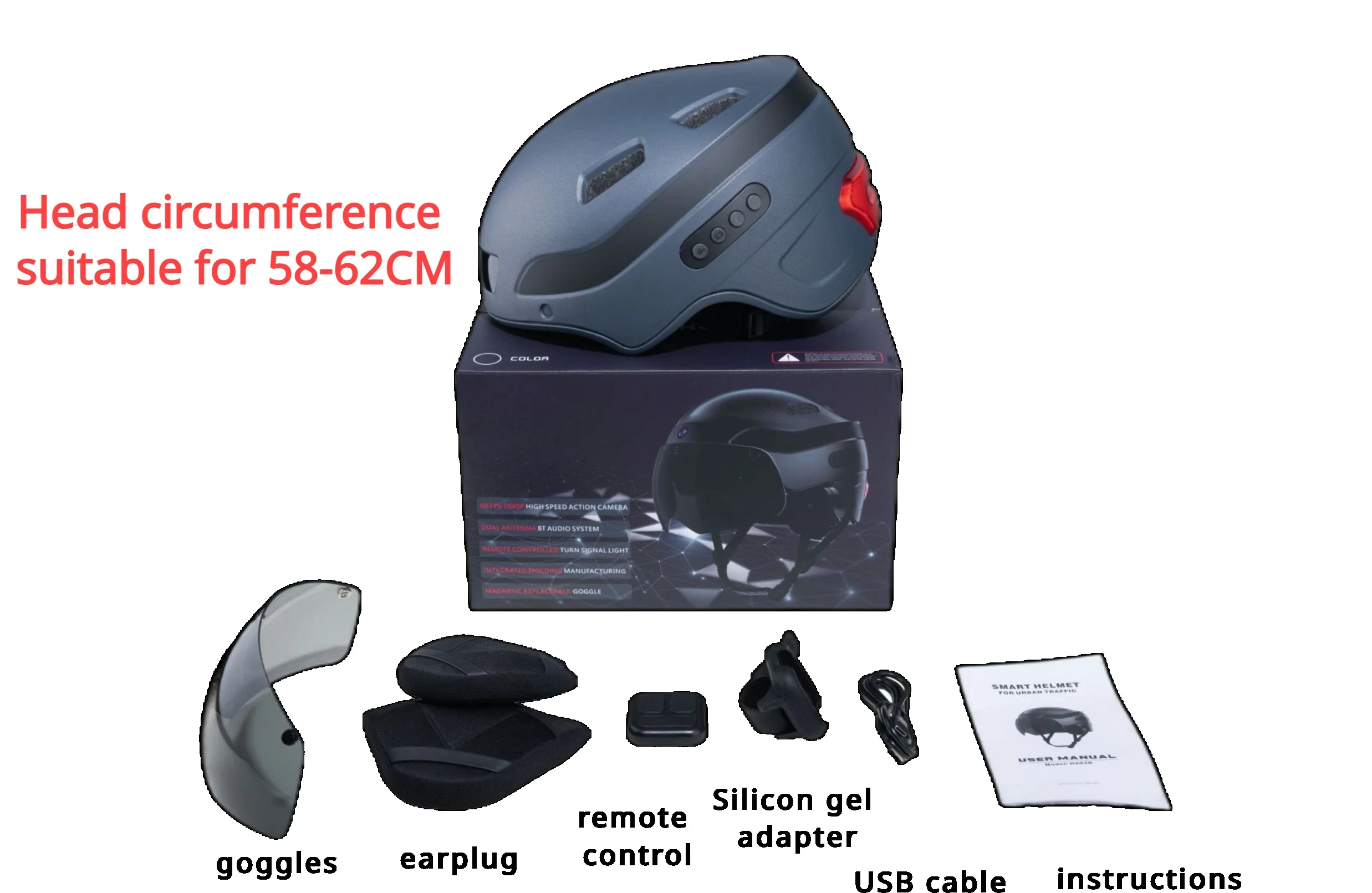 Casco Bici Intelligente Con Fotocamera 1080P E Luci LED - Ricaricabile USB, Regolabile 56-61 Cm, Per Uomo E Donna - 3