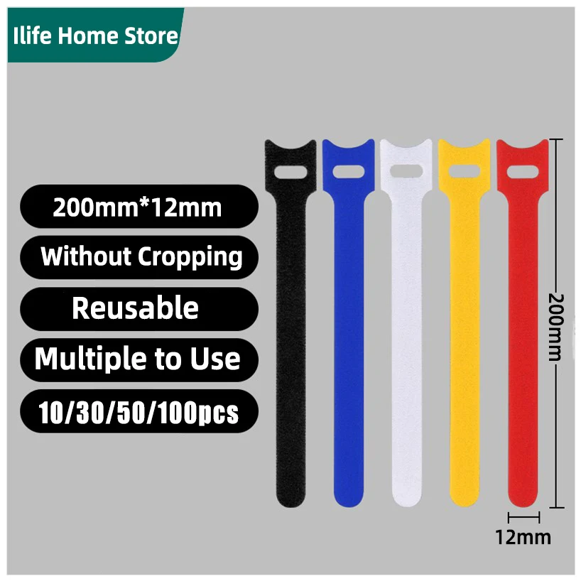 30/50/100Pcs Releasable Cable Ties Nylon Loop Reusable Wrap Strap