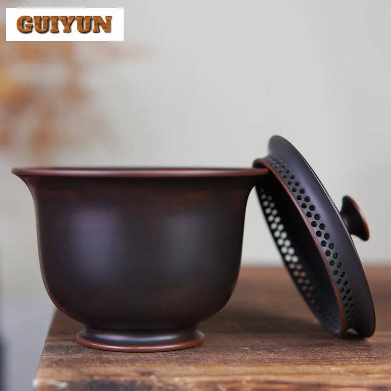 170ml Handmade Qinzhou Nixing Pottery Gaiwan Antique Full Hole With Filter Handheld Tea Tureen Tea Making Cover Bowl Teaset Gift