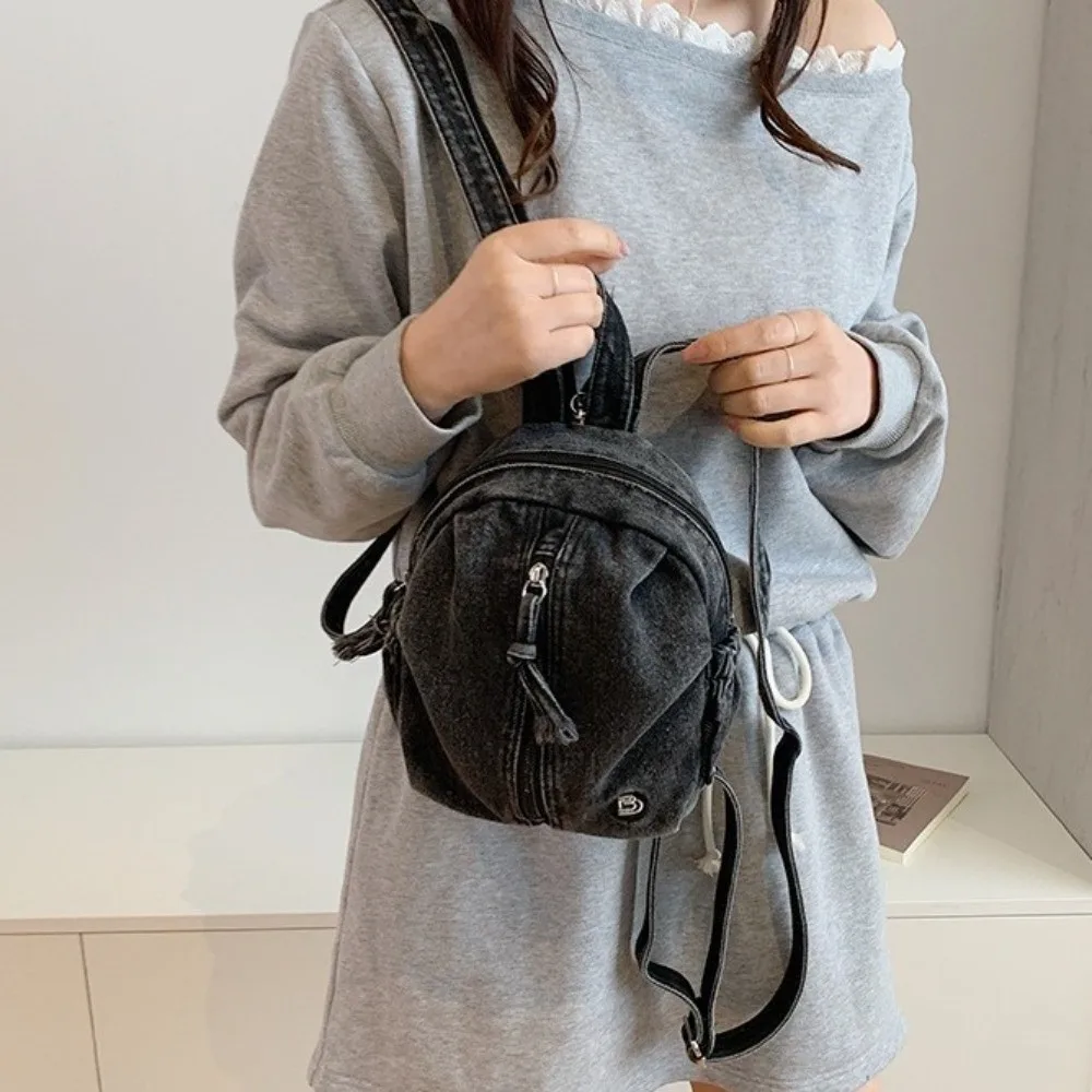 Elegante Zaino in Denim Morbido, Borsa a Tracolla Leggera Vintage Lavata, Mini Borsa da Viaggio Multiuso Versatile per Uso Casual - immagine 5