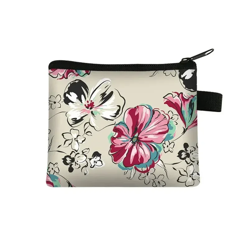 Floral Print Small Cosmetic Bag Girl Women Sanitary Napkin Storage Organizer Bag Coin Card Money Eearphone Lipstick Holder Pouch 5