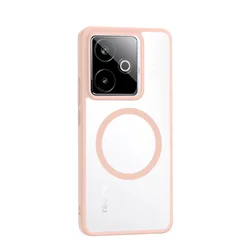 Magnetic Translucent Matte Shockproof Case with Wireless Charging Compatibility for Realme GT7 (Pink)