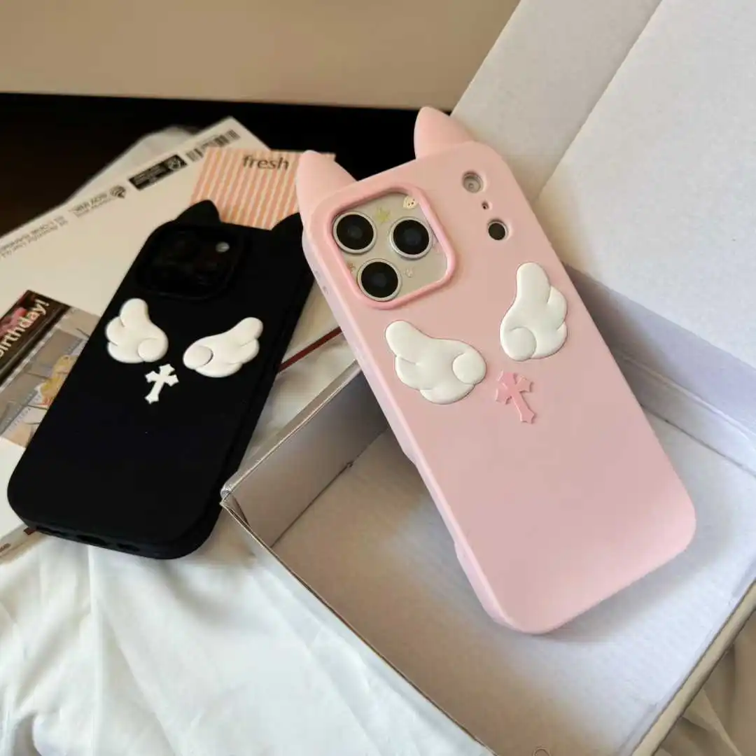 Cartoon Cute Cat Ears Angel Silicone Soft Case for IPhone 17 16 15 14 13 Pro Max 17Pro 16Pro IPhone17 IPones Women Back Cover 4