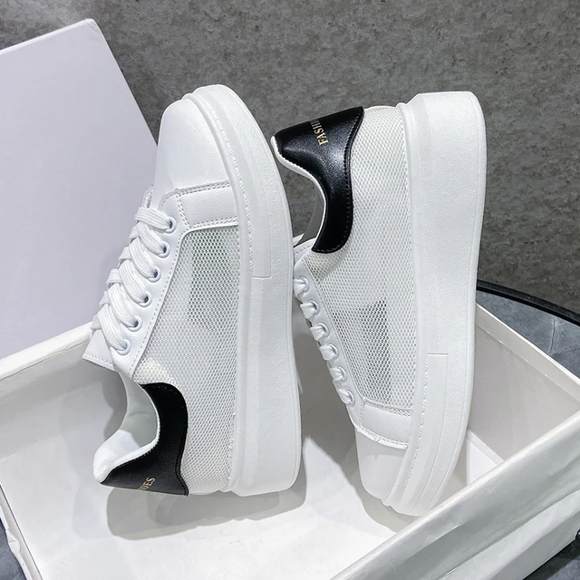 Pull&Bear Flatform Sneakers With Black Back Tab in White