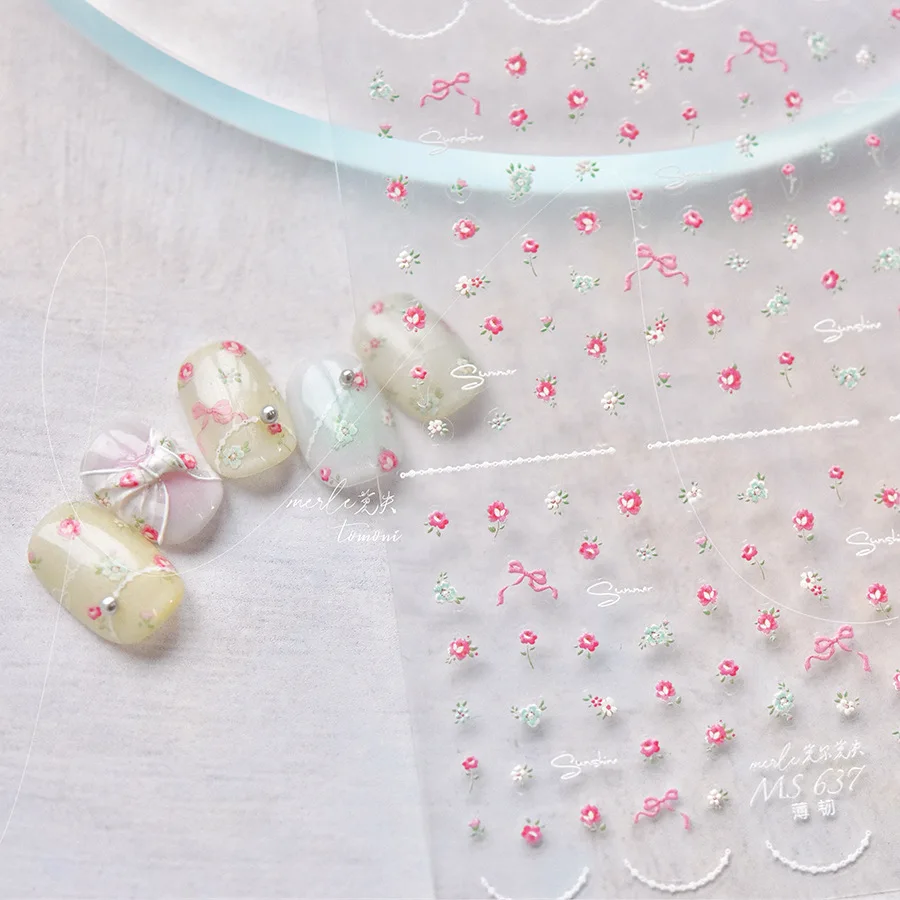 1pc 3D Thin Wild Pink Small Flowers Nail Art Stickers Self Adhesive Decals Manicure Accessories MS637 3