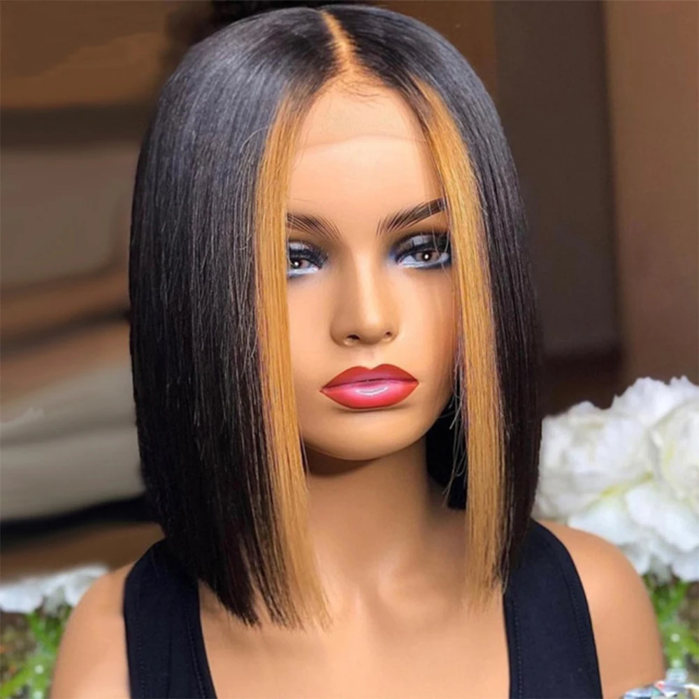 Highlight Colored Bob Wig Human Hair Silky Straight Brazilian Remy T