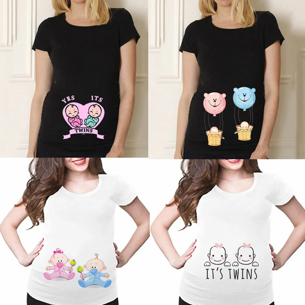 

It’s Twins Pregnant Maternity Clothes Casual Pregnancy T Shirts Baby Gemelos Print Funny Pregnant Women Summer Tees Pregnant