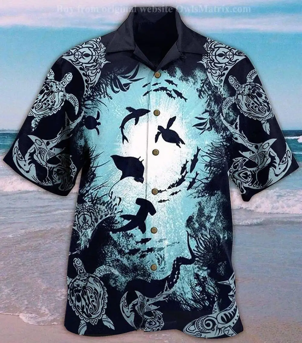 Hot Sale Men's Cuban Shirt Shark 3D Print Hawaii Beach Summer Marine life Short Sleeve Tops Oversize Chemise Homme life for sale