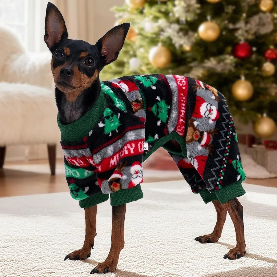 Christmas Fleece Dog Pajamas Holiday Pet Outfit