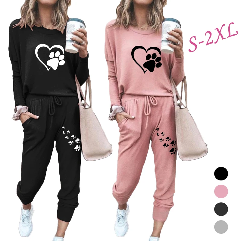 Fashion Pure Color Two-Piece Suits Casual Outfits Long Sleeve Sweatshirts Pullovers Pants Sport Wear for Women S-2XL