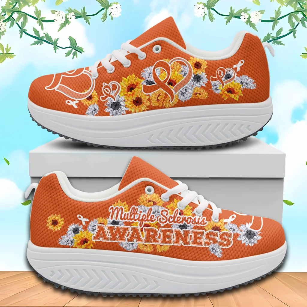 

INSTANTARTS 2023 New Platform Sneakers Autism Cancer Awareness Sunflower Print Women's Swing Platform Shoes Thick Sole Footwear