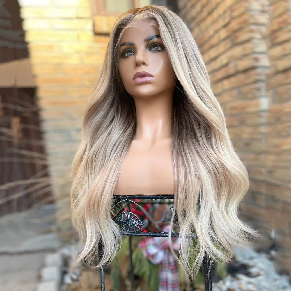 Ash Blonde Highlight Human Hair Wigs 13x6 Blonde Lace Frontal Wig Natural Wavy 360 HD Transparent Lace Wigs For Women Pre Plucke