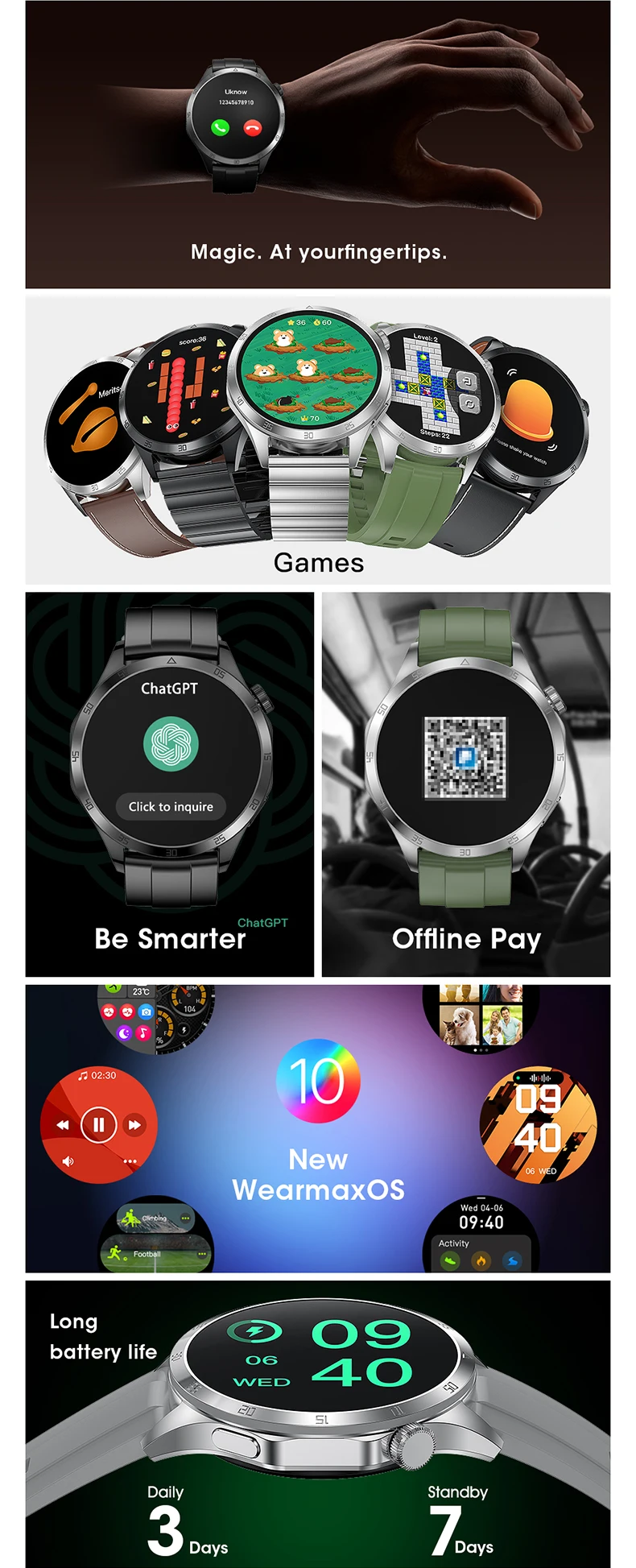  GPS ƮĿ,  ȭ Ʈġ, ȵ̵ IOS ġ 4 Ʈ ġ, 1.43 ġ AMOLED 466*466 HD ȭ, ׻ ǥ