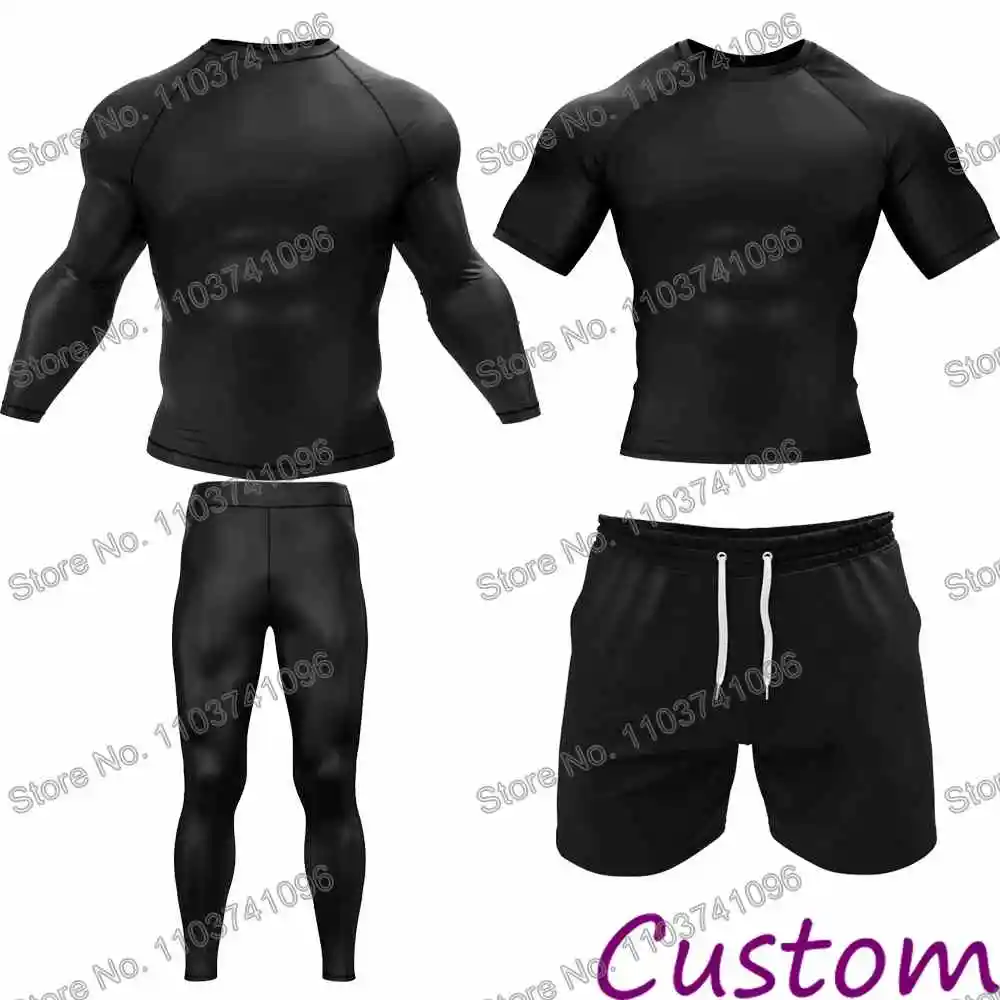 DIY Black Diving T-Shirt Tights Rash Guard BJJ Boxing MMA Swimwear Men Summer Surf Clothing Women GYM Tops Shorts Sportswear
