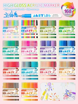 GuangNa 168/12 colori set di pennarelli acrilici lucidi, penne da disegno a testa dura, cancelleria per pennarelli per graffiti fai da te, GN.586 1