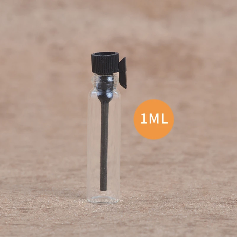 투명한 다크 브라운 반투명 유리 드롭 스틱 병, 향수 에센셜 오일 샘플 테스트 튜브, 1ml, 2ml, 로트 당 100 개