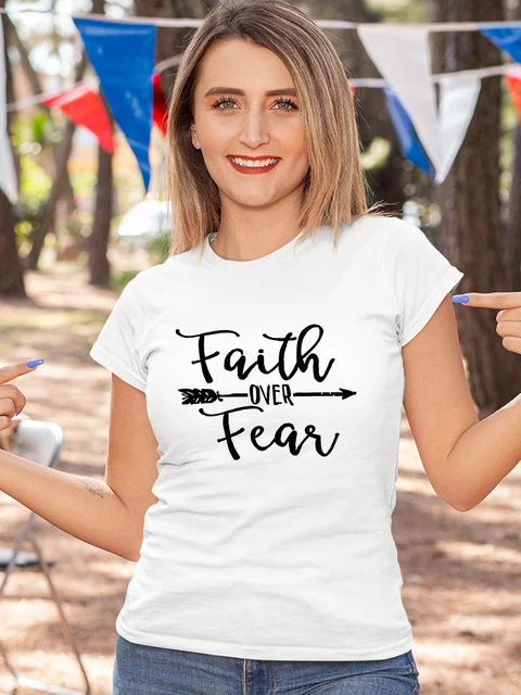 Yeskuni Faith Over Fear Summer T Shirt Women 2022 New Arrivals Fashion European Short Sleeve Vintage Harajuku Ropa Tumblr Mujer 2
