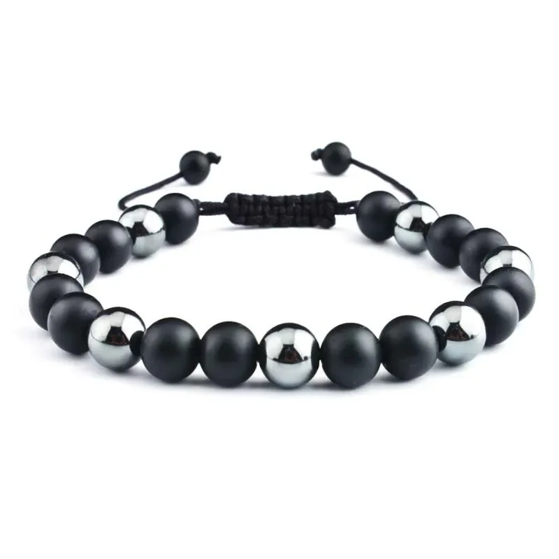 2023 neue Handgemachte Männer Armband Natürlichen Onyx Hämatit Stein Heilung Armband Hiphop Rock Hand Zubehör Radfahren Schmuck Pulseria