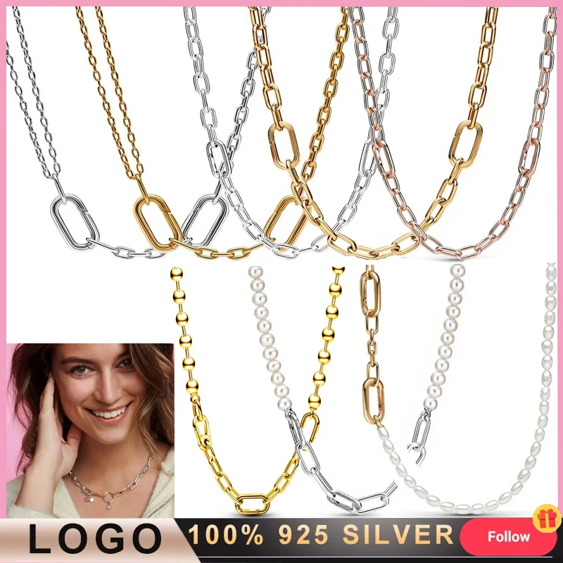 New Women's High Quality 925 Sterling Silver Light Luxury Pearl Logo ME Metal Bead Ring Chain Necklace DIY Fashion Charm Jewelry new women s high quality 925 sterling silver light luxury pearl logo me metal bead ring chain necklace diy fashion charm jewelry