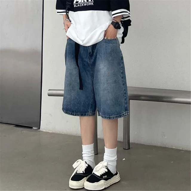 Y2K Baggy avec ceinture Jean Shorts Vintage jambe large Denim Shorts américain Streetwear décontracté lavé surdimensionné Emo été Denim Shorts 2