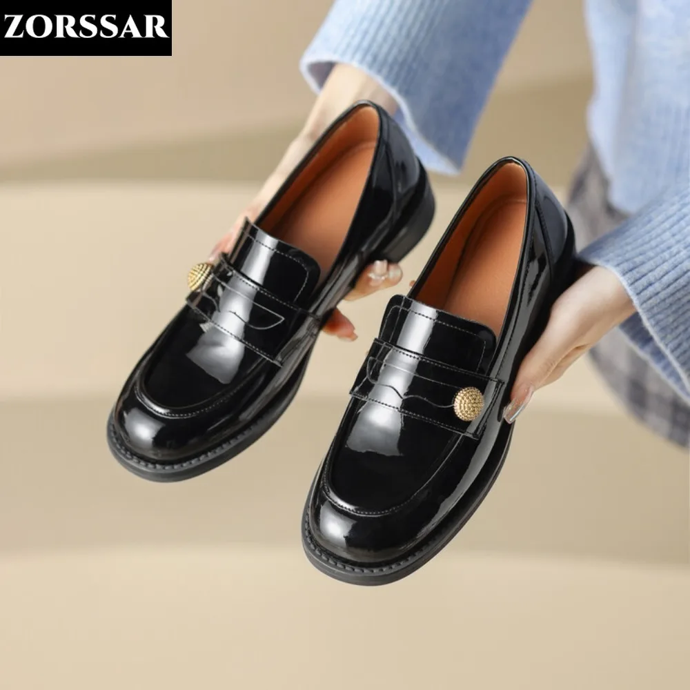 

Casual Slip-On Women Loafers 2024 Luxury Flat Boat Shoes Quality Genuine Leather Designe Mules Shoes Female Retro Moccasins