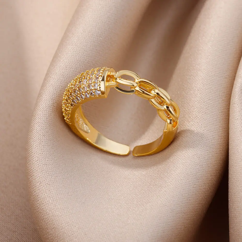 Zircon Chain Adjustable Ring For Women
