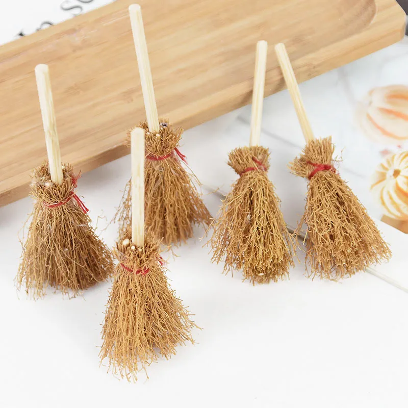 

20/10pcs Mini Broom With Red Rope Straw Brooms Halloween Party Witch Broom For Home Ornaments Costume Prop Dollhouse Accessories