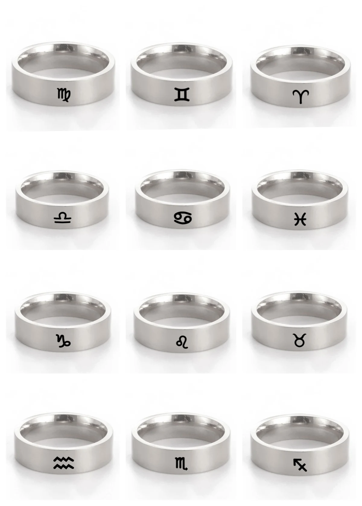 Twelve Constellation Rings Stainless Steel 12 Horoscope Zodiac Virgo Leo Sign Aries Pisces Rings For Women Men Fashion Jewelry 1