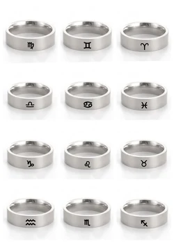 Twelve Constellation Rings Stainless Steel 12 Horoscope Zodiac Virgo Leo Sign Aries Pisces Rings For Women Men Fashion Jewelry 1