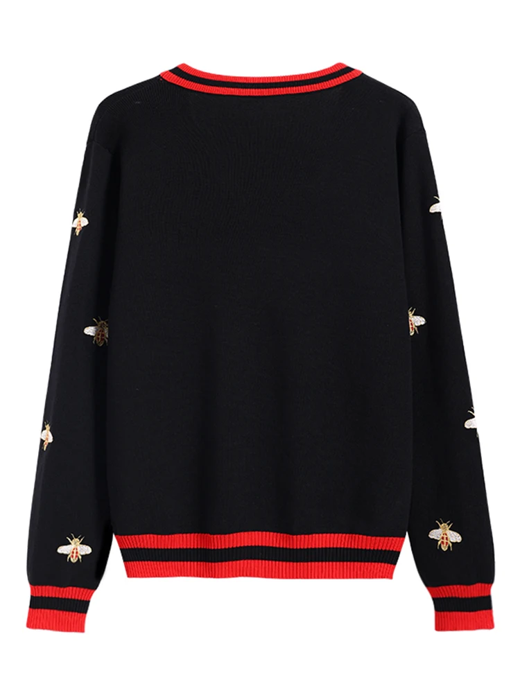 Fashion Designer Bee Embroidery Cardigan Sweater