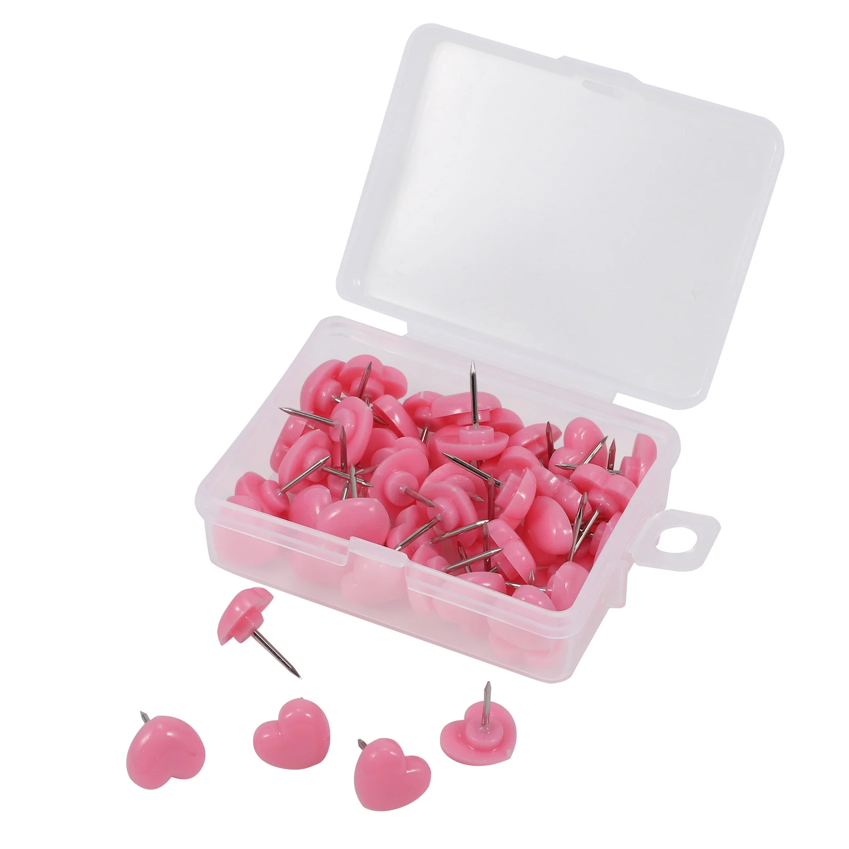 AEF1-하트 모양 50Pcs 플라스틱 품질 코르크 보드 안전 컬러 푸시 핀 압정 사무실 학교 액세서리 용품