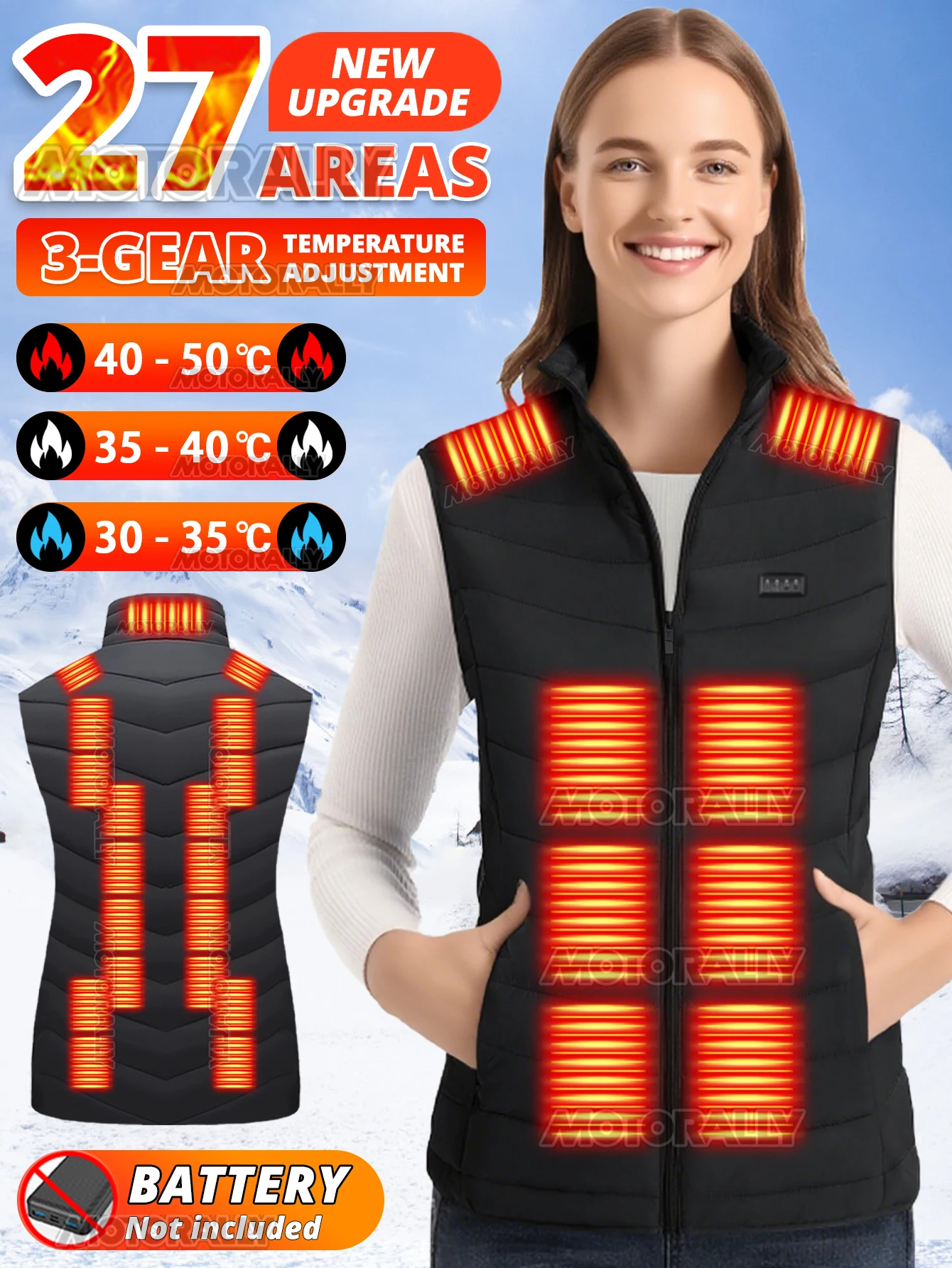 Veste chauffante femme intelligente 27 zones, 3 niveaux de chaleur jusqu'à 50°C - Idéale trajet hiver et cadeau