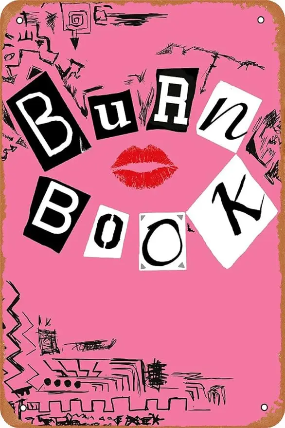Mean Girls Burn Book Movie Poster Vintage Tin Sign Retro Metal Sign Per Cafe Bar Office Home Wall Decor