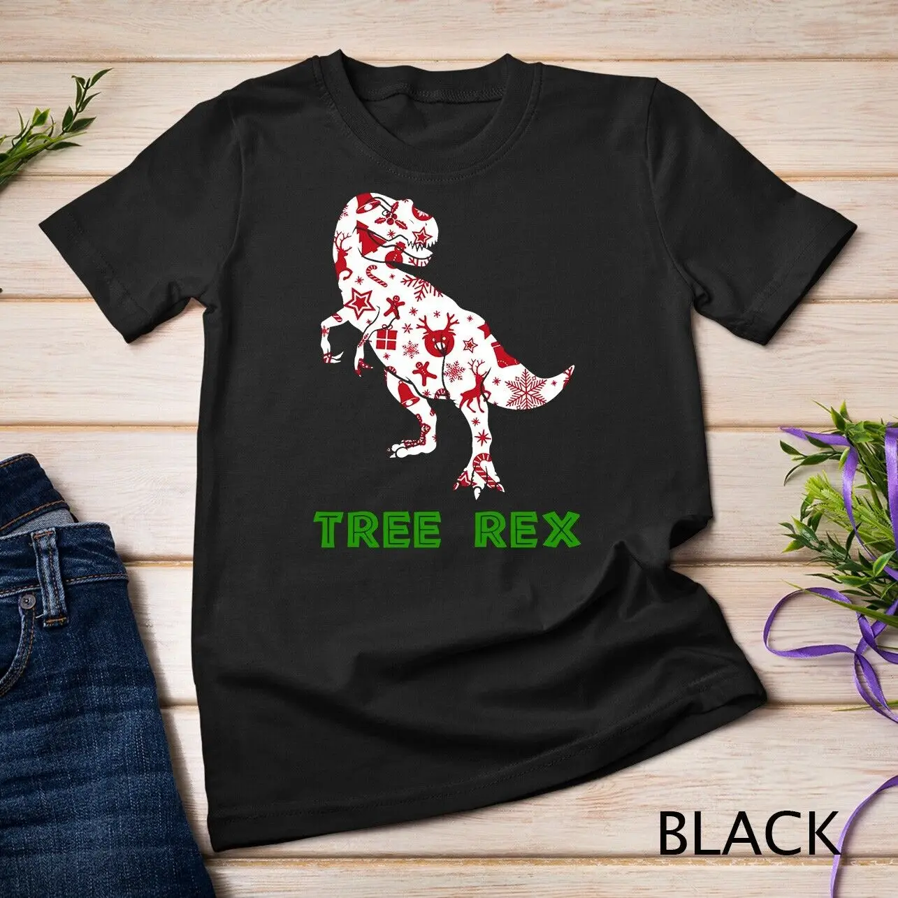 Tree Rex Christmas Dinasaur Santa Hat Albero Di Natale T-Shirt Unisex