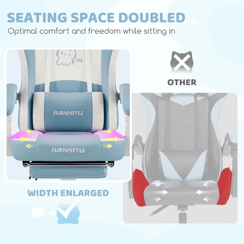 Cat Ear Gaming Chair with Footrest, Massage Lumbar Support & Headrest, Ergonomic Computer Chair Black/Pink