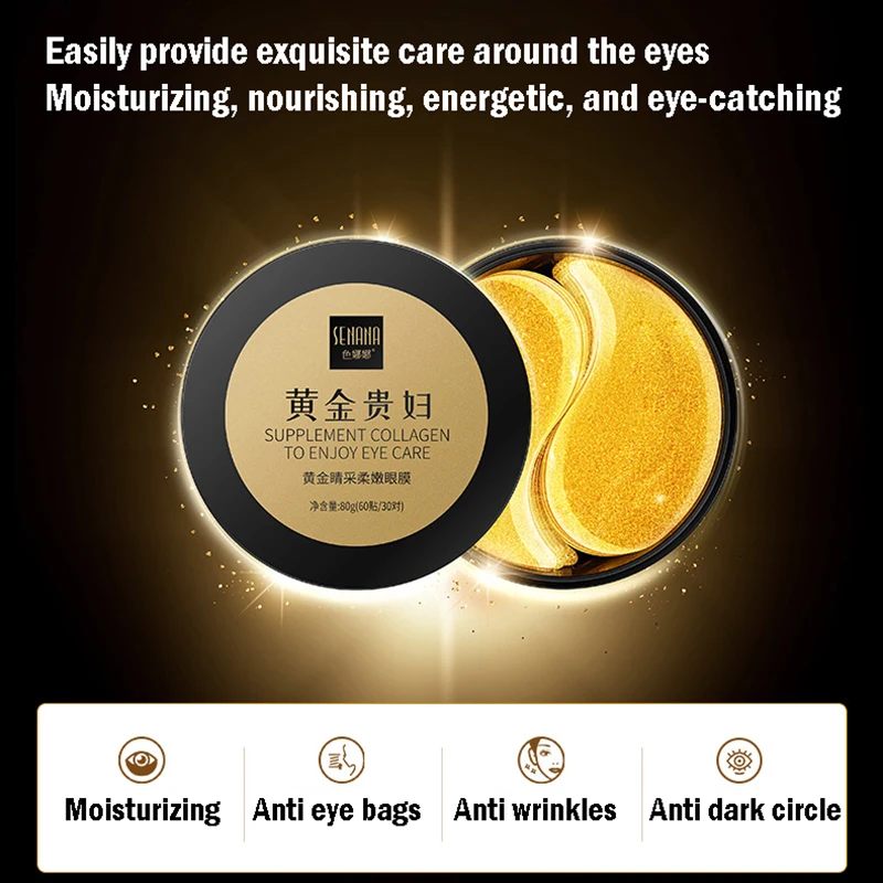60pcs/box 24K Gold Crystal Collagen Eye Mask Anti Dark Circles Removal Eyes Bags Moisturizing Seaweed Eye Patches Eyes Skin Care 3